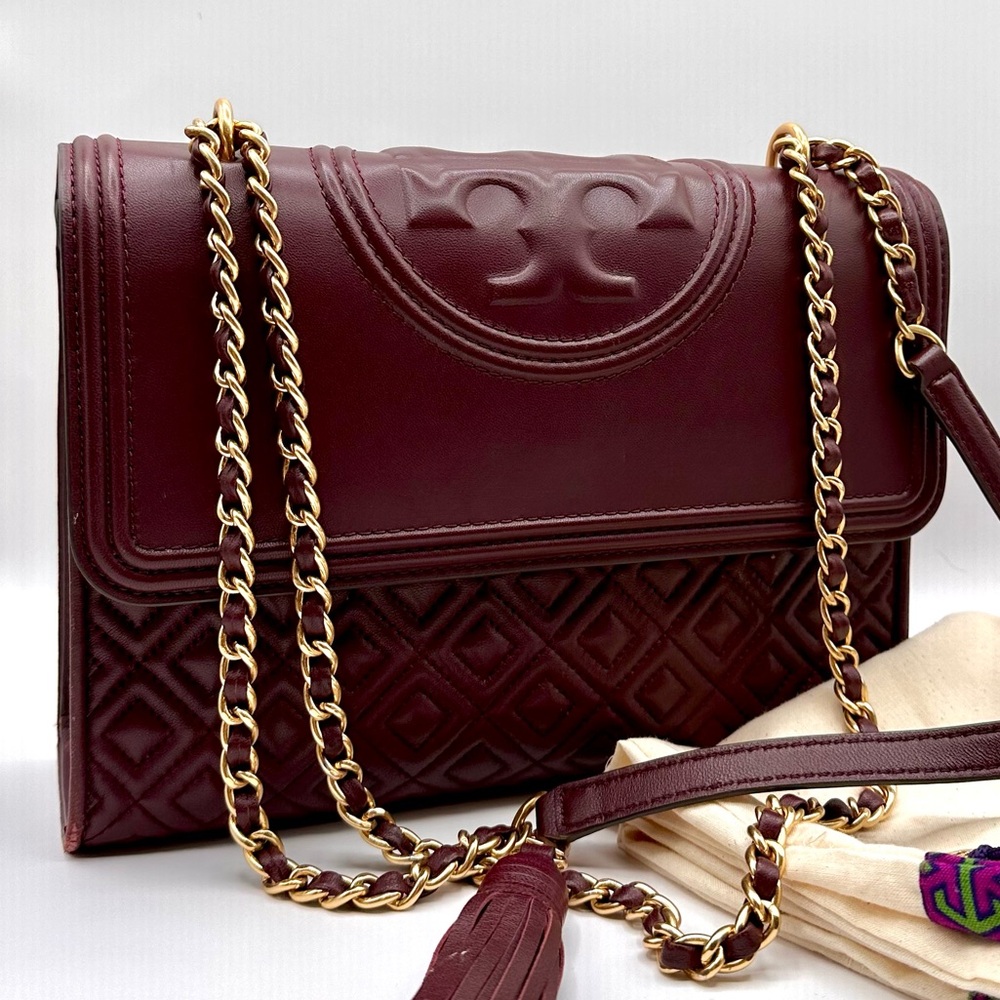 AUTH TORY BURCH LARGE FLEMING CONVERTIBLE SHOULDER BAG-CLARET